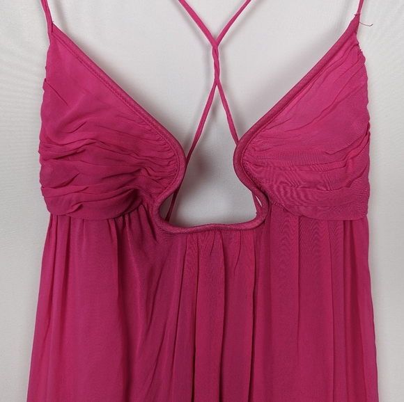 ZARA sz XS LIMITED Fuchsia Pink Voluminous Chiffon Maxi Cutout Open Back Dress - Picture 14 of 16